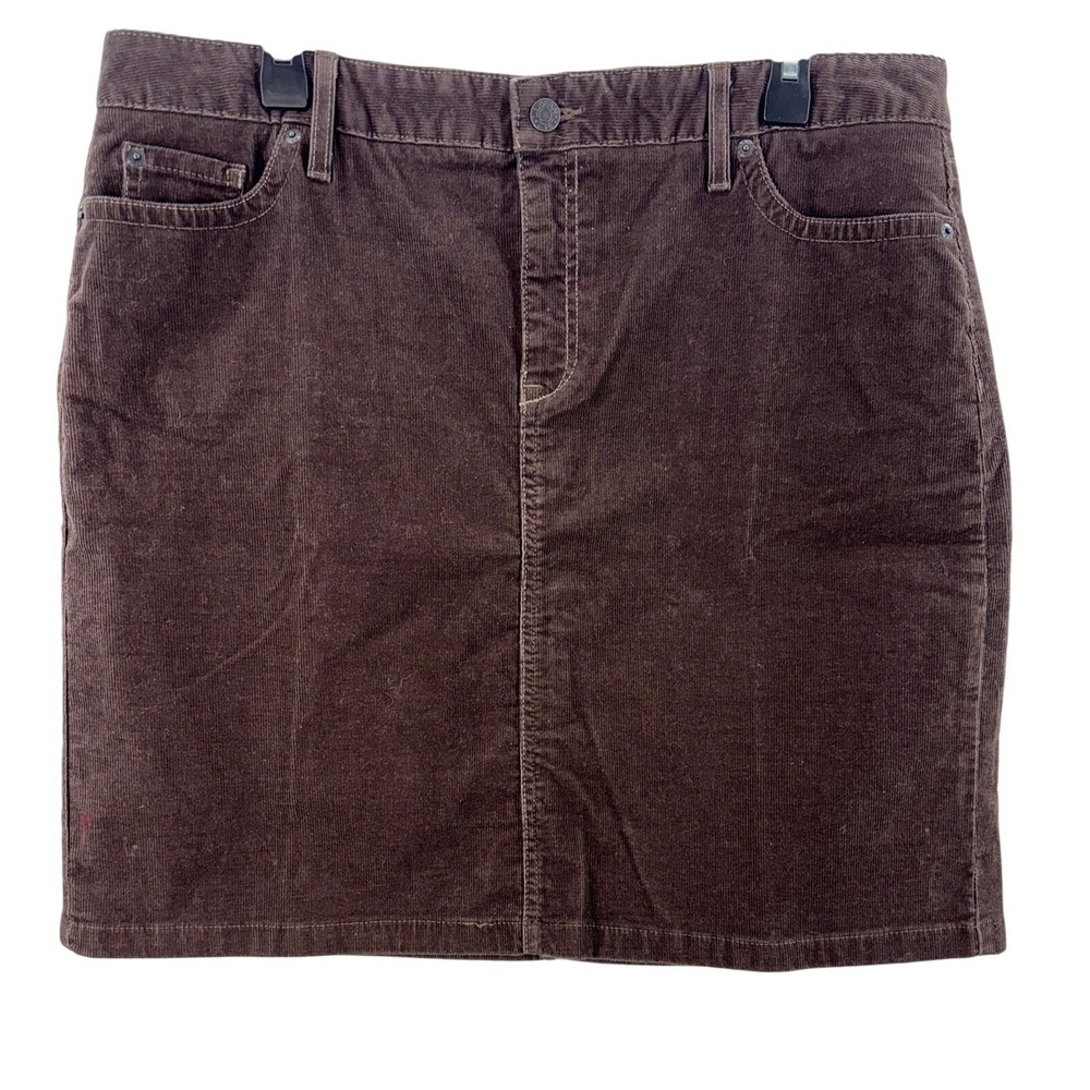 L.L. Bean Skirt‎ Womens Sz 16P Petite Corduroy Brown Straight Pencil Cotton